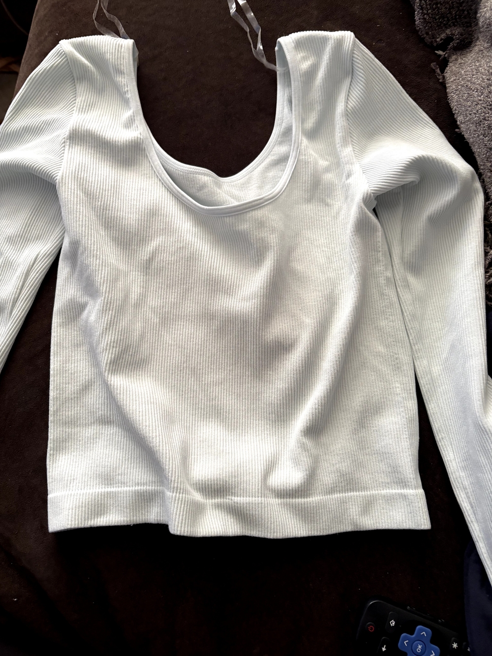 wild fable Light Blue Ribbed Scoop-Neck Long Sleeve Top
